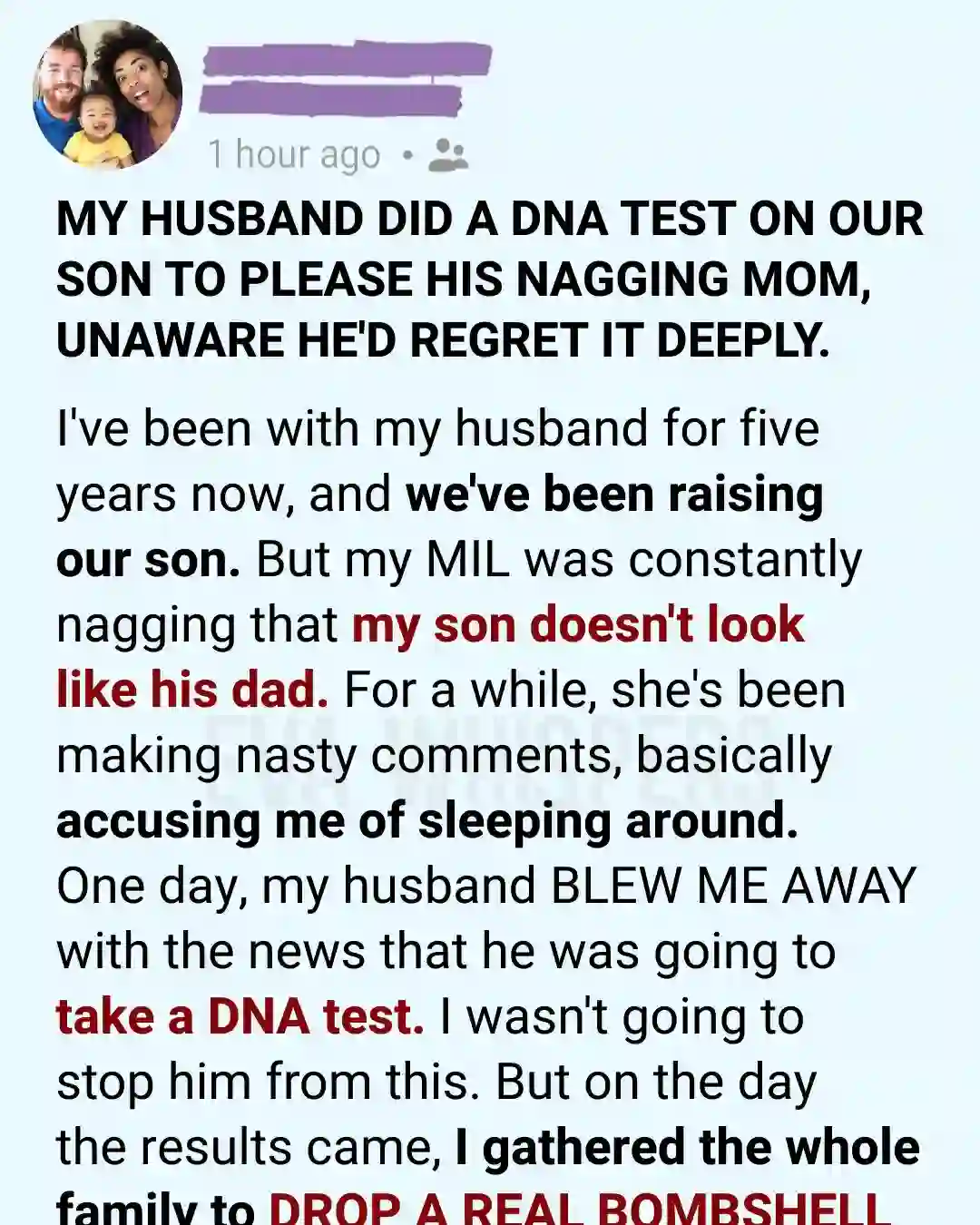 My Husband Took a DNA Test on Our Son to Please His Mother—He Never