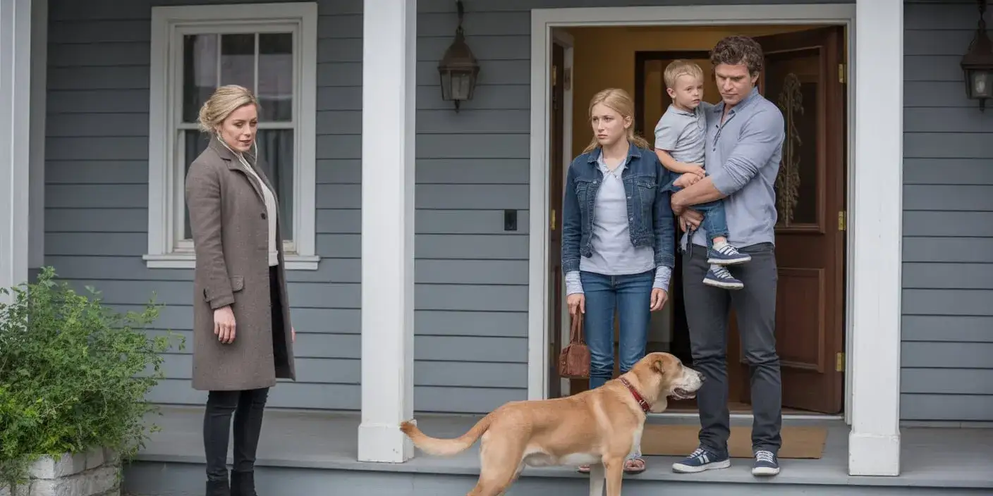 Daniel, Emily, and Joshua unified on the porch as Daniel closes the door on Rachel