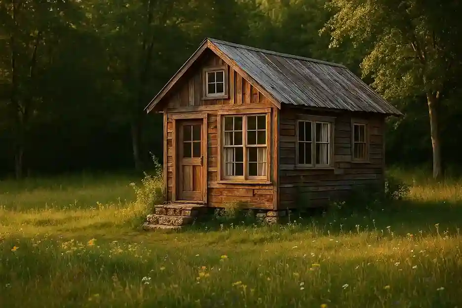 Sophie's Dream Tiny House Beautiful rustic-chic tiny house in a natural setting, sunlight filtering through trees
