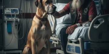 biker and dog at hospital