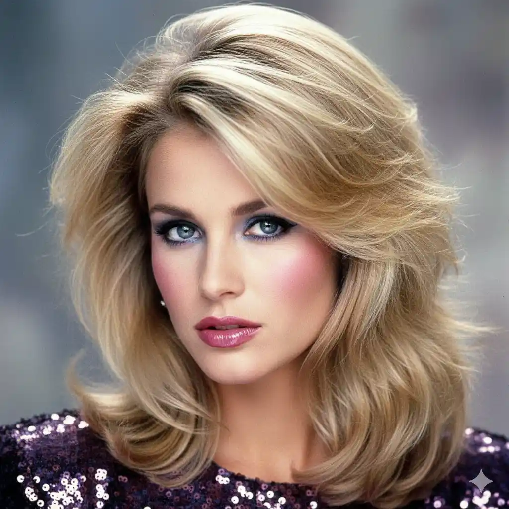 A glamorous portrait of young Heather Locklear from the 1980s, reflecting her early Dynasty career