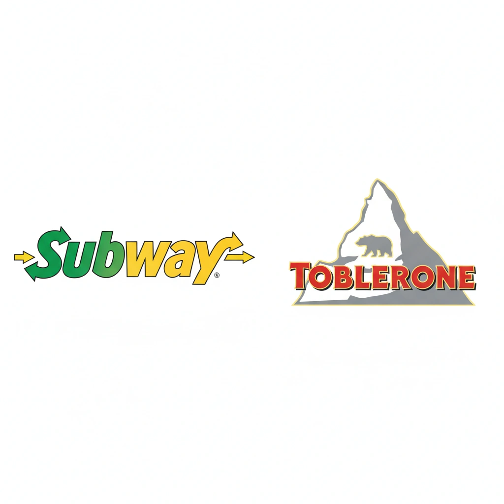Examples of logos with hidden messages, including Subway and Toblerone
