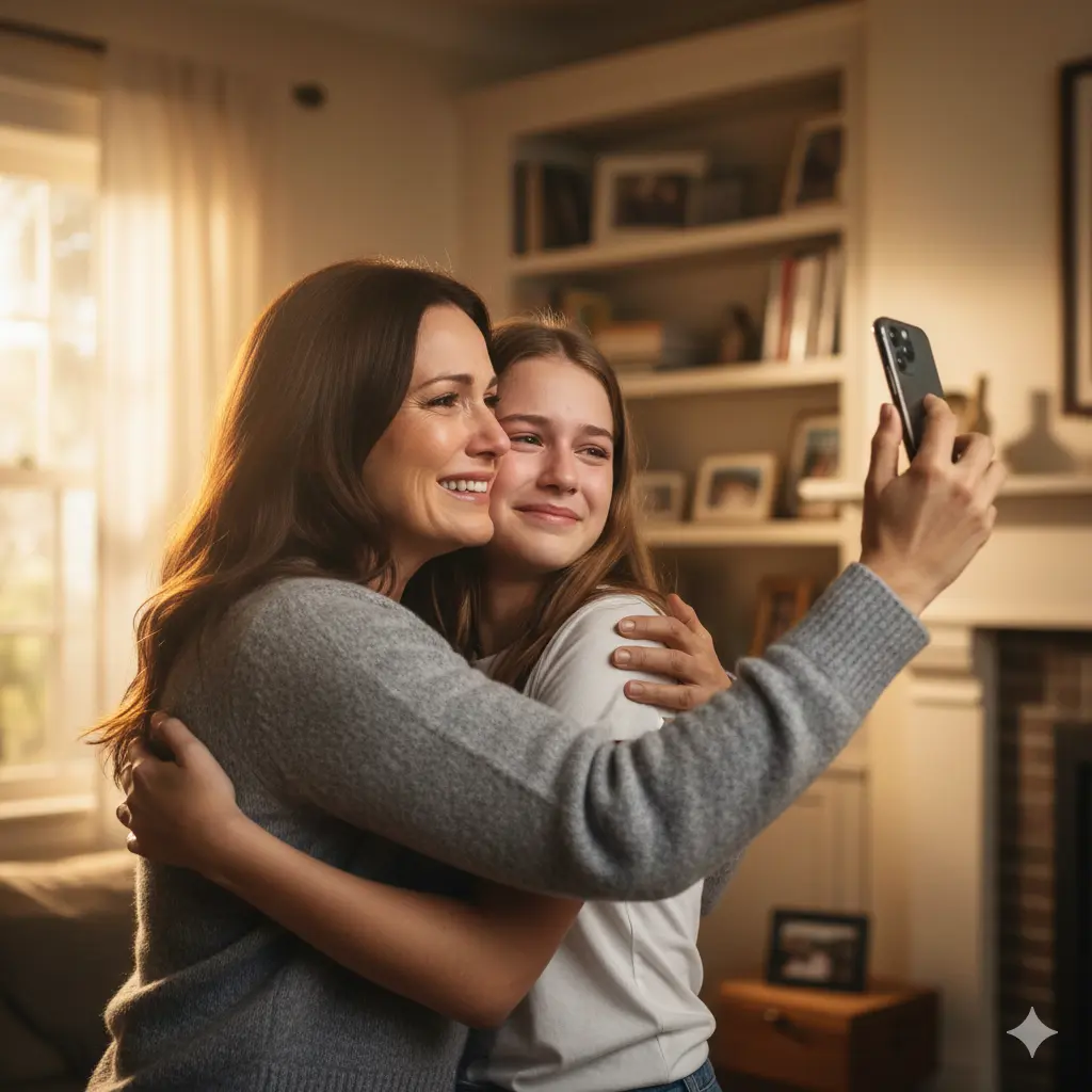 Emotional mother and daughter hugging