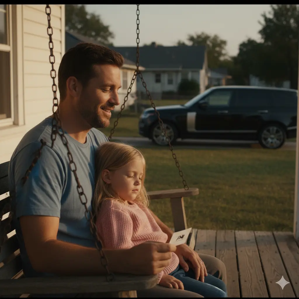 Father and daughter sitting on a porch together