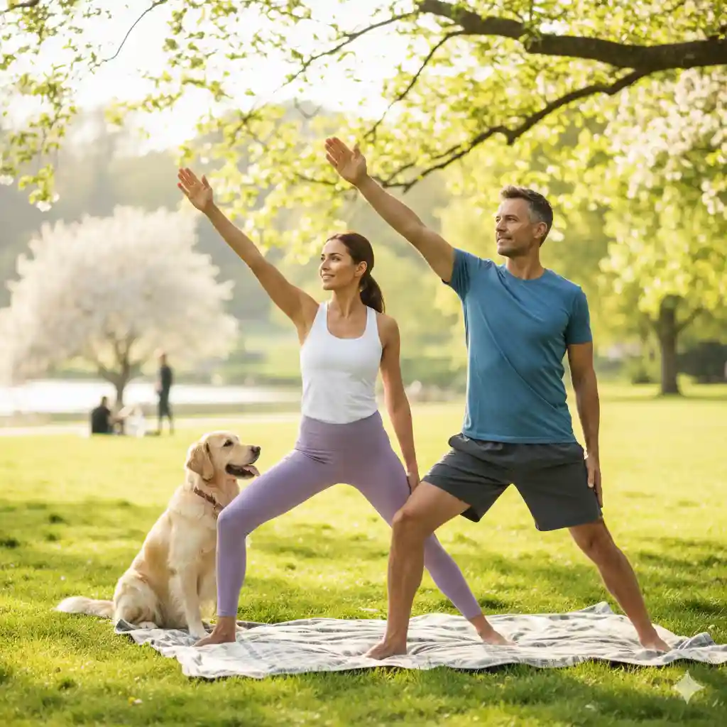 A healthy couple exercising outdoors
