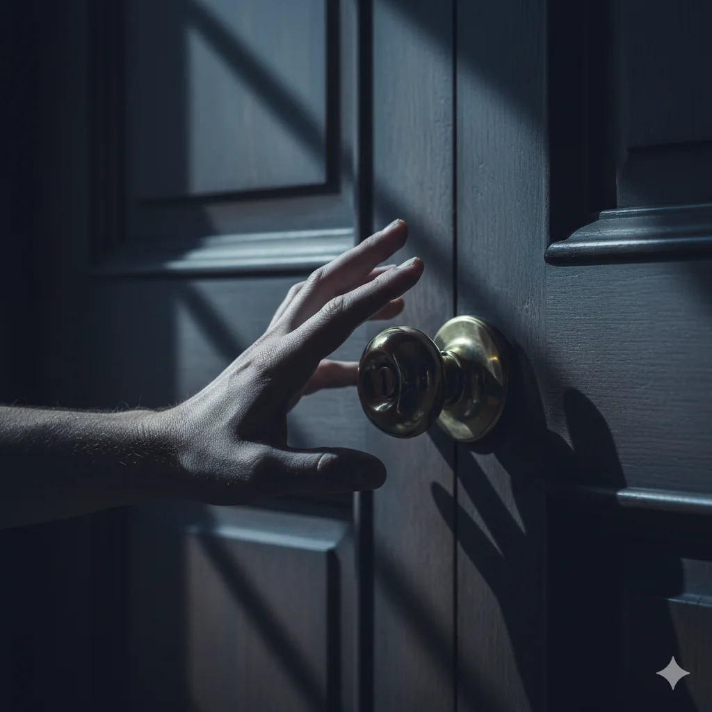 Close up of a hand on a locked doorknob