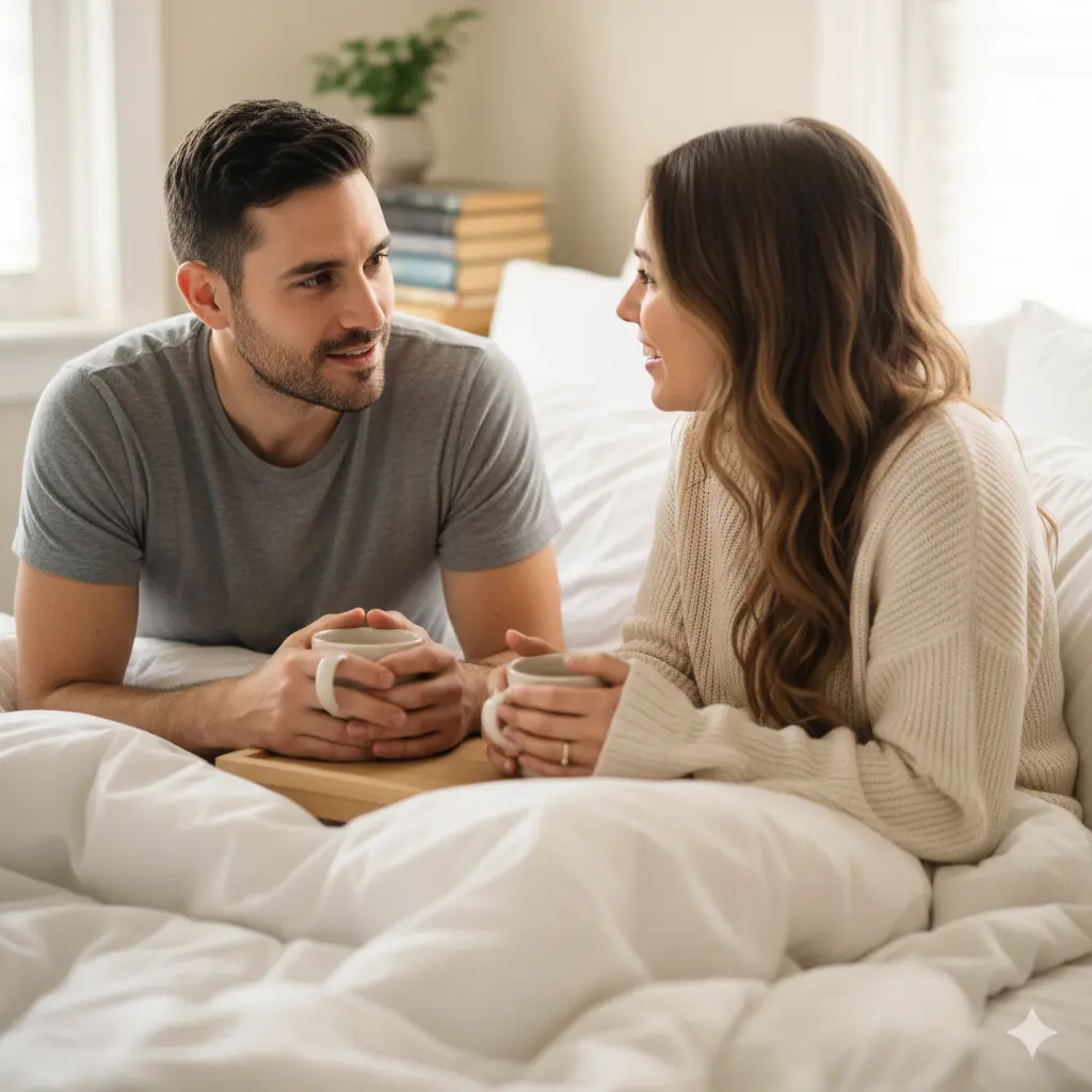 A man and woman talking kindly to each other