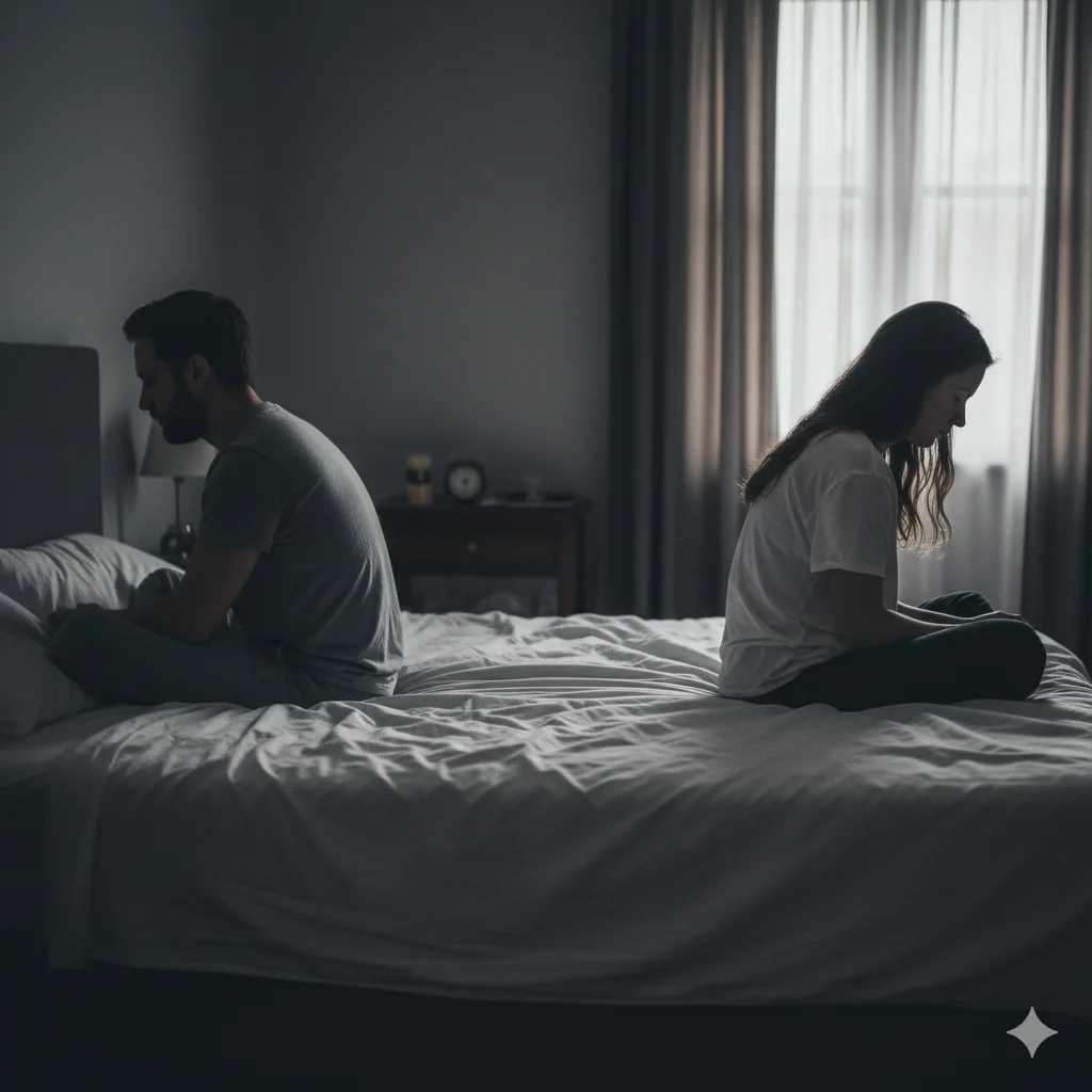 A couple sitting in silence after an argument