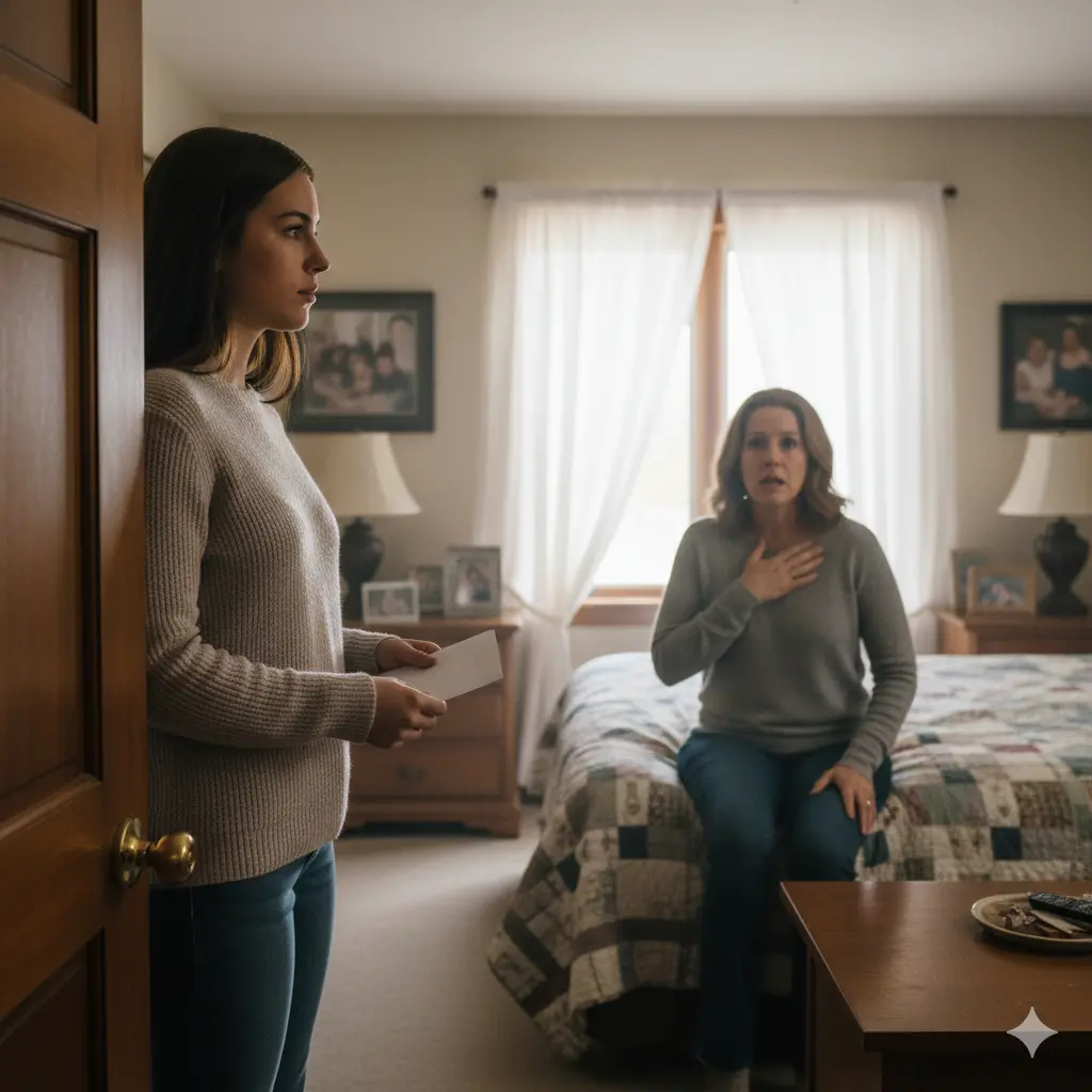 Young woman holding a letter to her mother