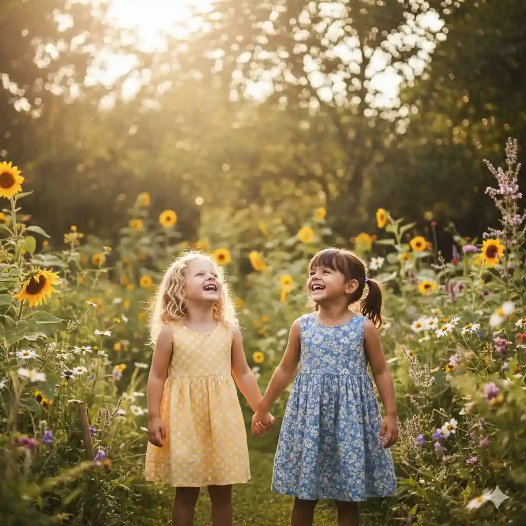 Two young sisters playing together