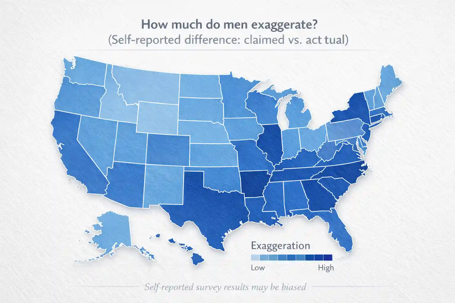 Infographic-style USA map showing average self-reported erect length by state.