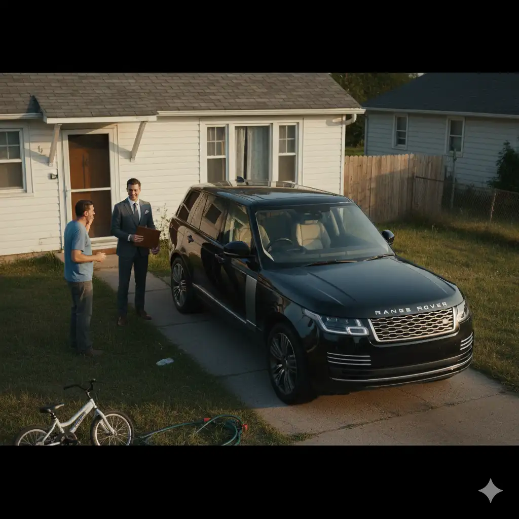 Executive visitor at a modest house