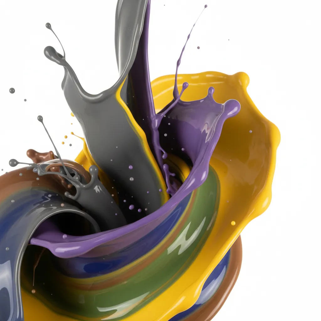 An abstract splash of various bright and muted colors swirling together.
