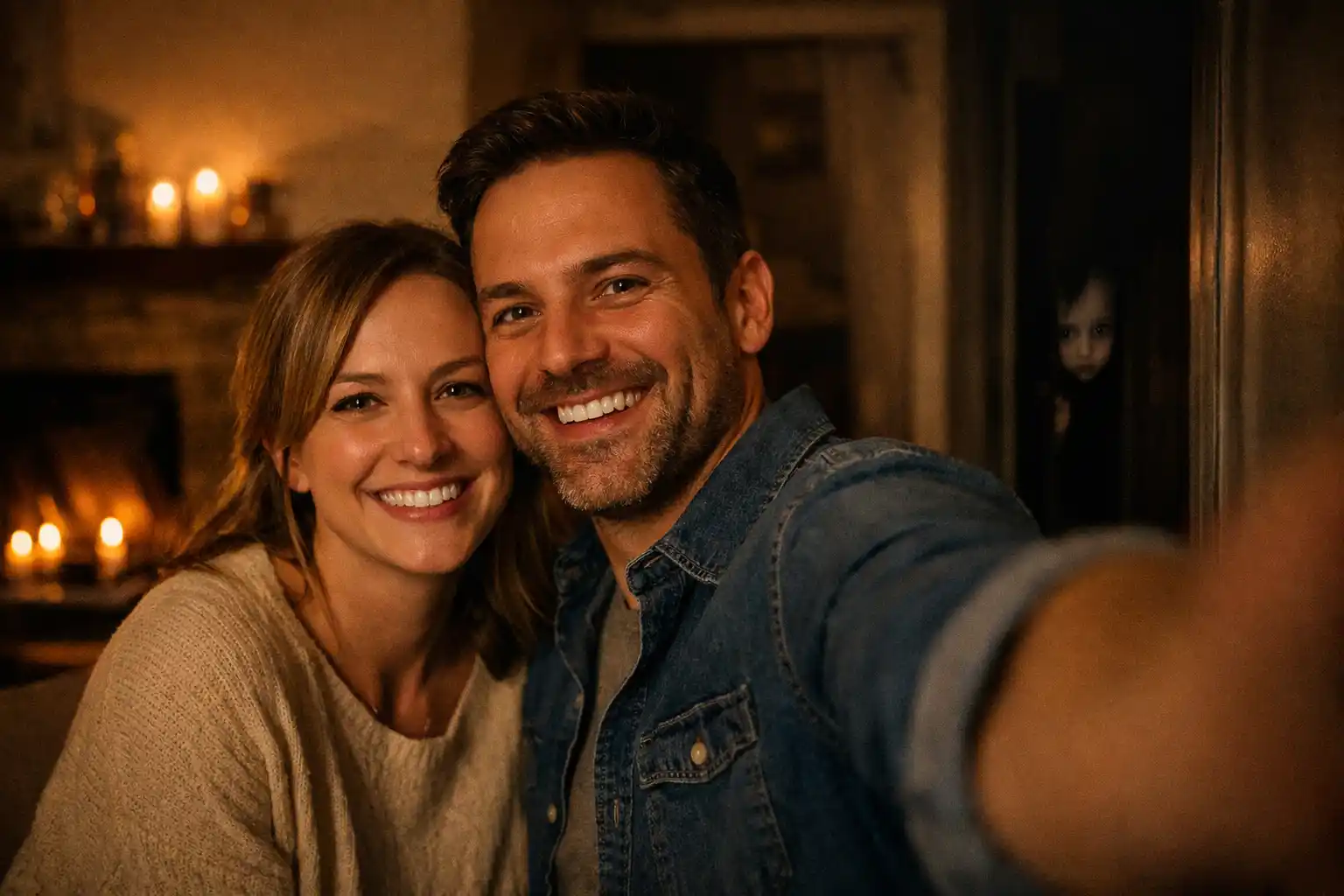 Anniversary photo with a face in the background