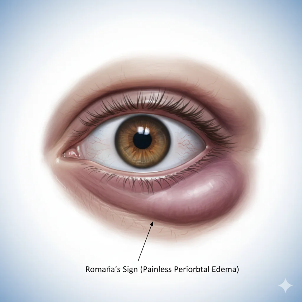 A clinical illustration of swelling around the eyelid