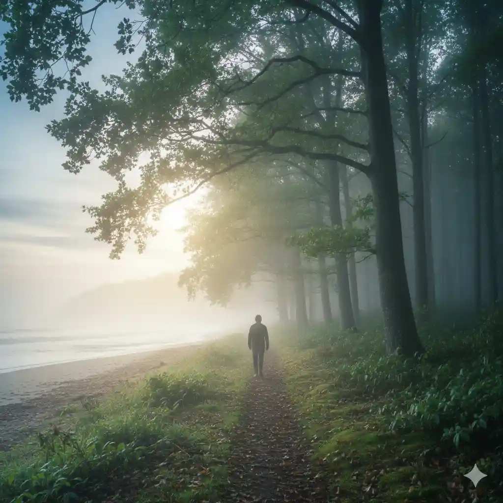 Recharging the Soul A person walking alone in nature to recharge