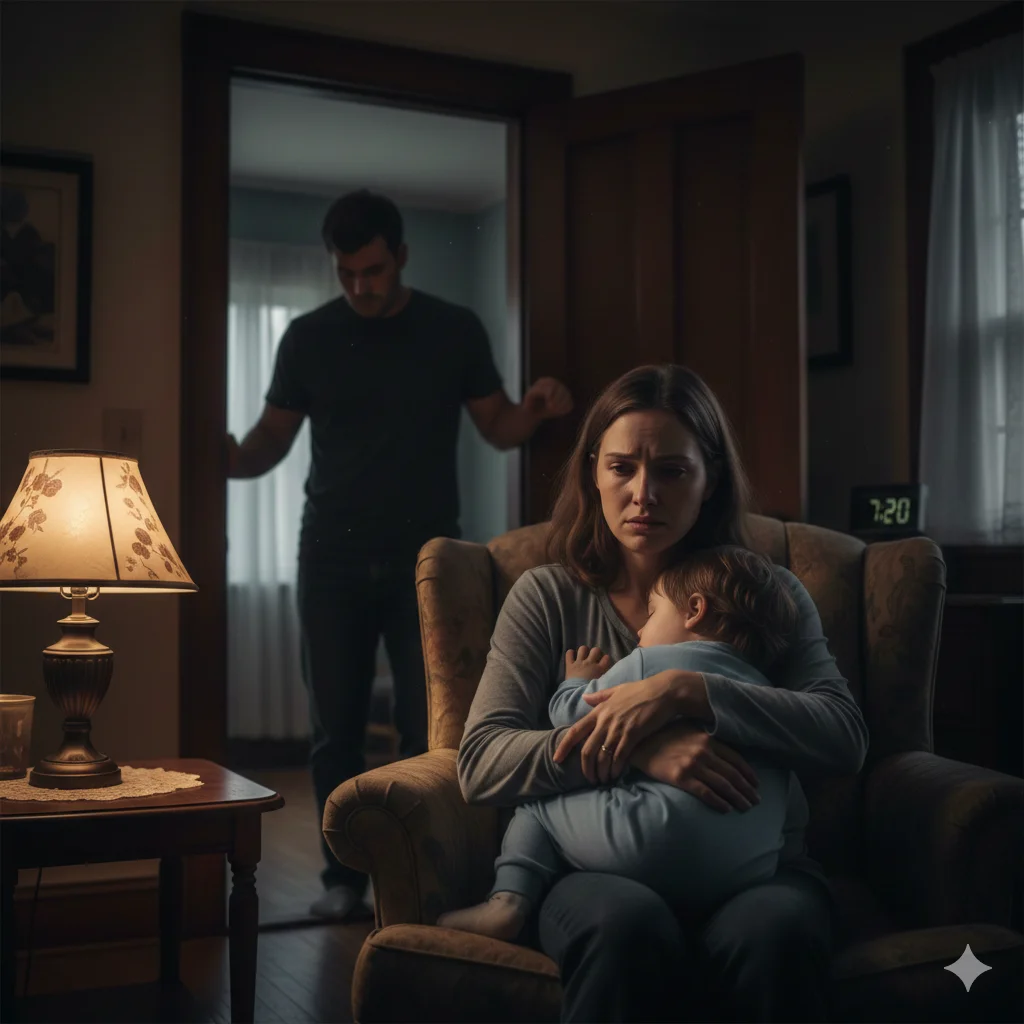 Tension between a mother and a father in a dark room