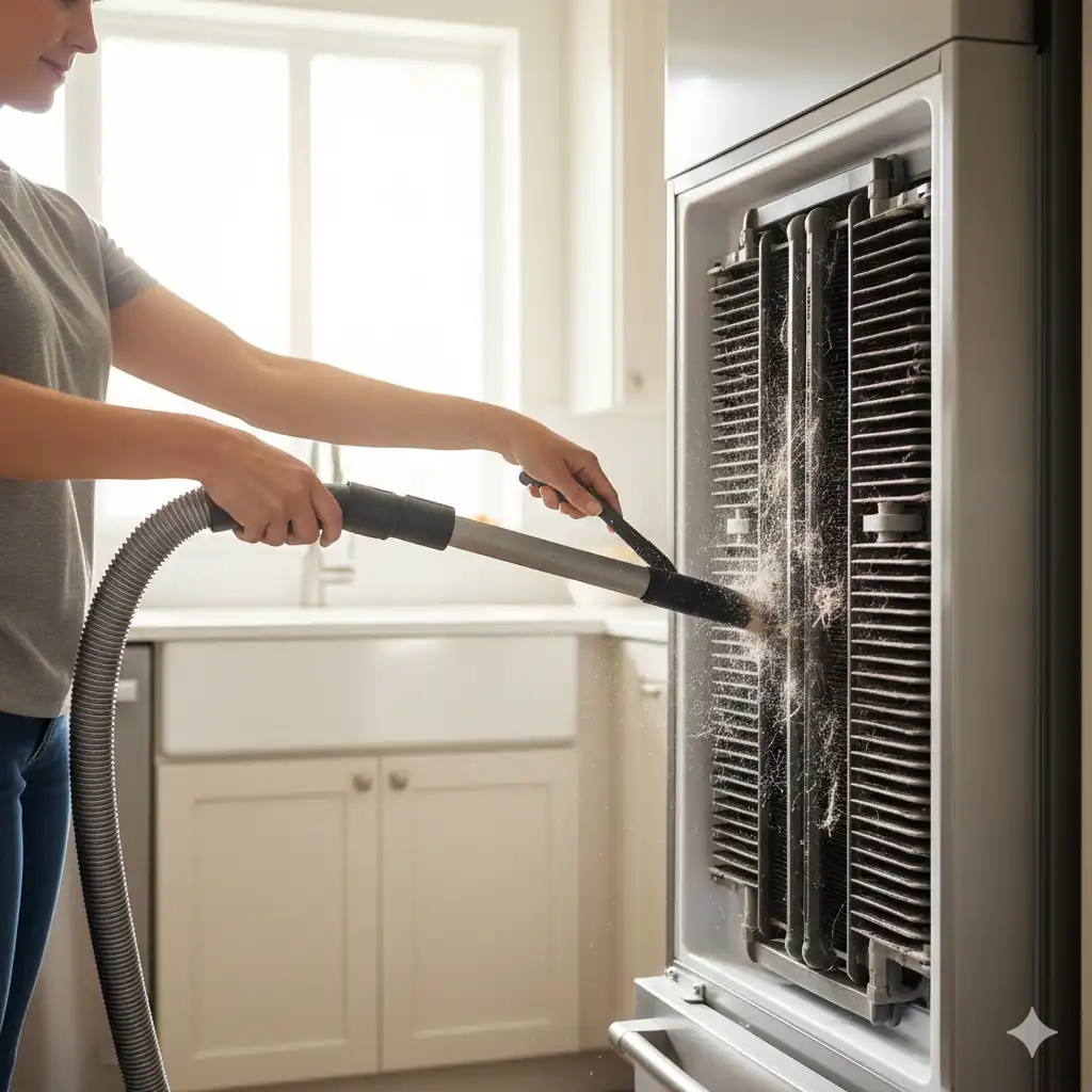 Cleaning the back coils of a refrigerator