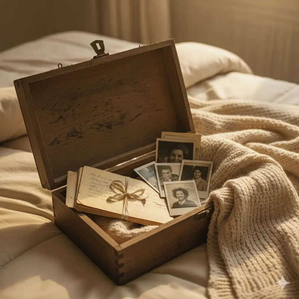 A box of old letters and photos