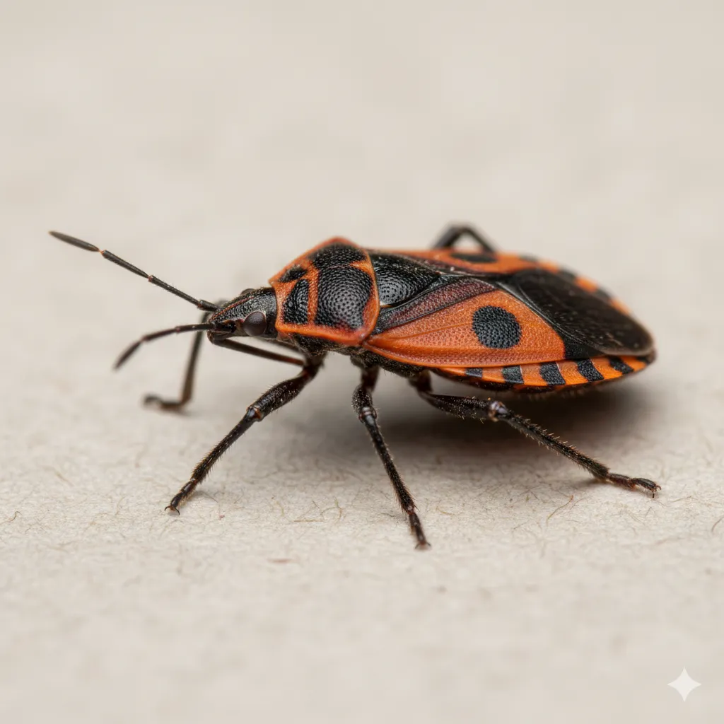 A close-up of a Triatomine bug showing its patterned abdomen