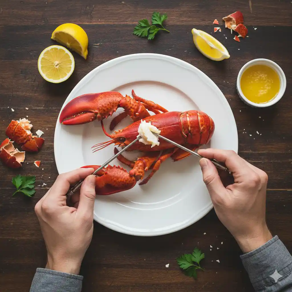 Nut picks being used to eat lobster and crab