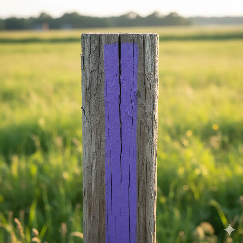 Purple paint on a wooden fence post