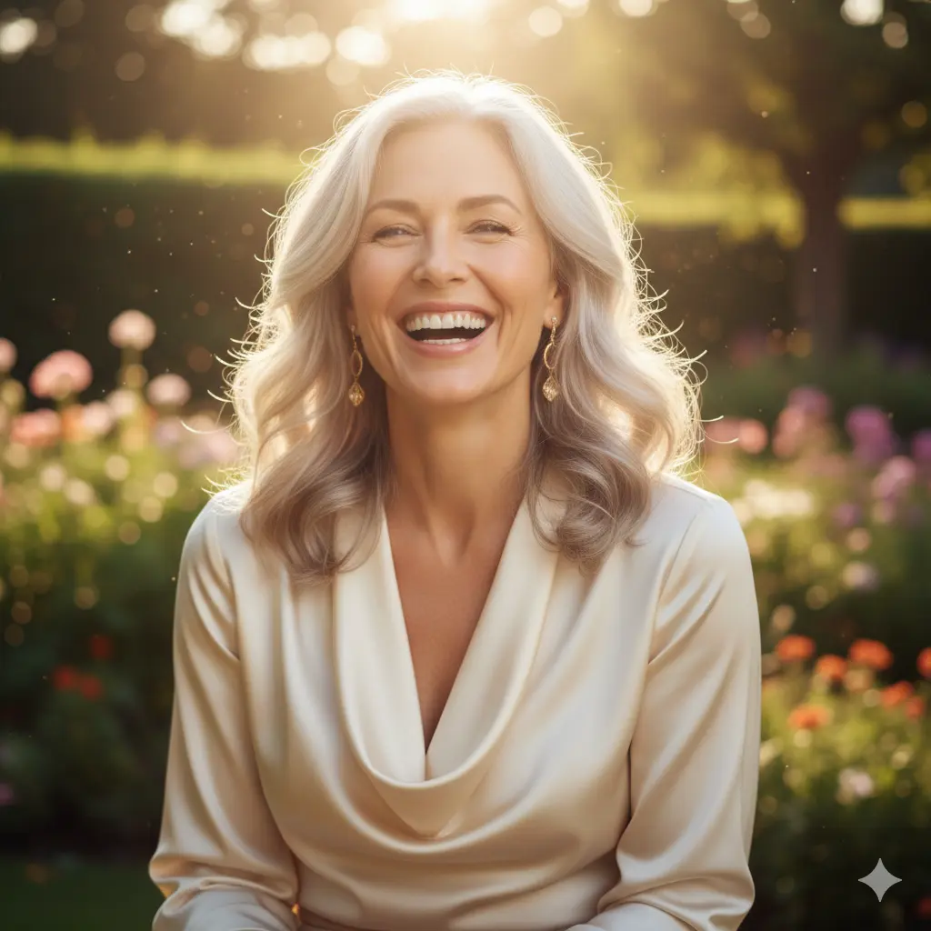 Radiant woman wearing cream silk