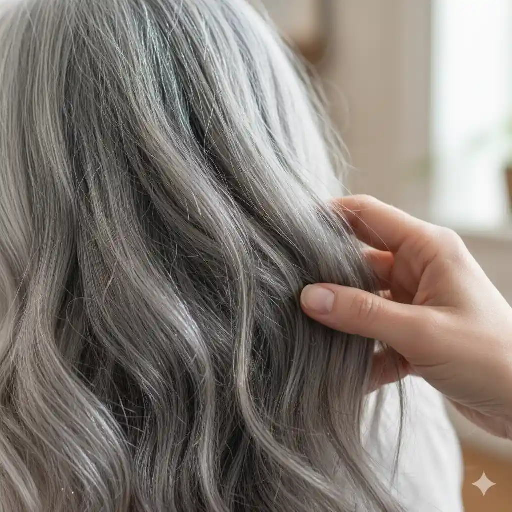 Close up of shimmering silver hair