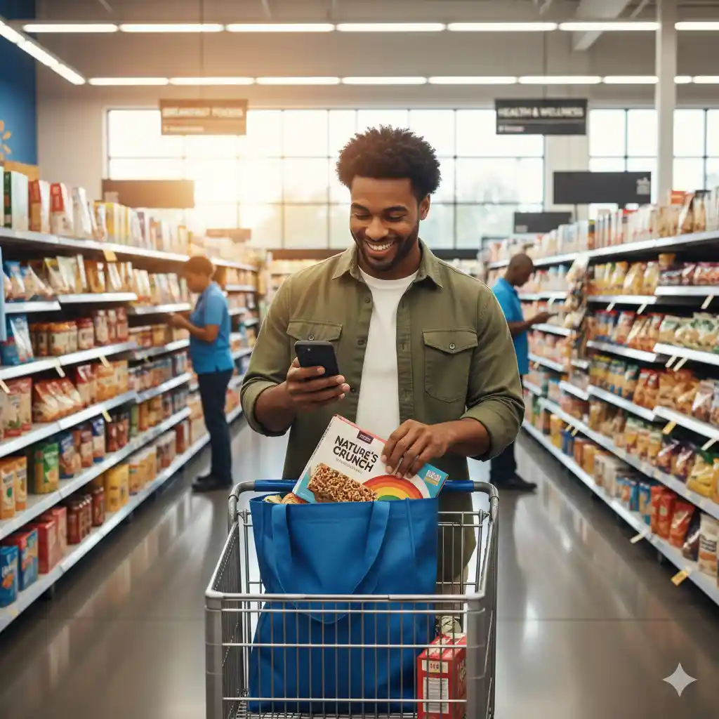 Shopper using Walmart Scan and Go