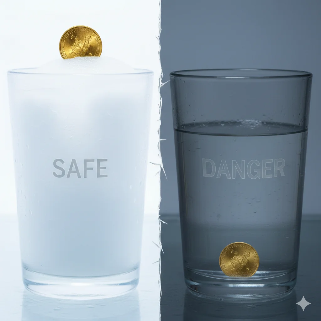 Comparison between a safe coin on top and a dangerous coin at the bottom