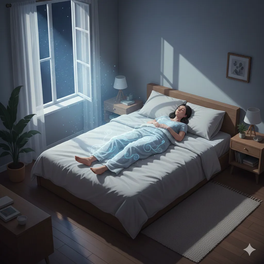 Illustration showing fluid redistribution in the body while lying down at night