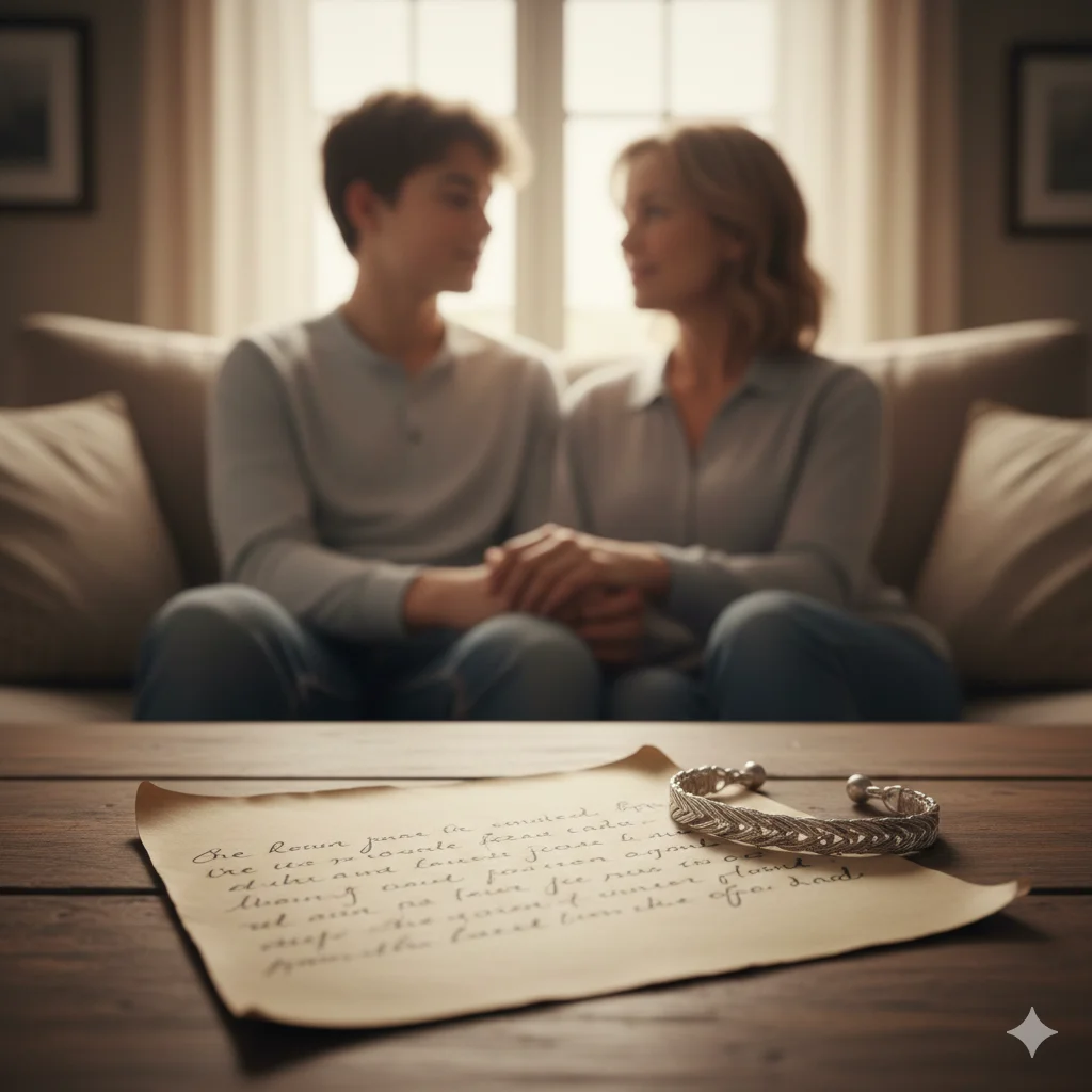 Handwritten letter and a bracelet