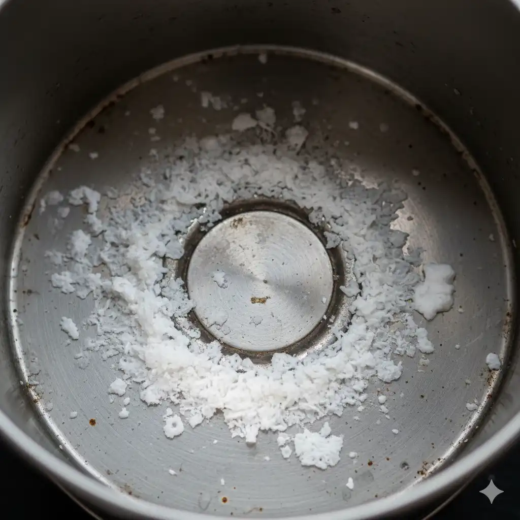 Close up of limescale buildup inside a kettle