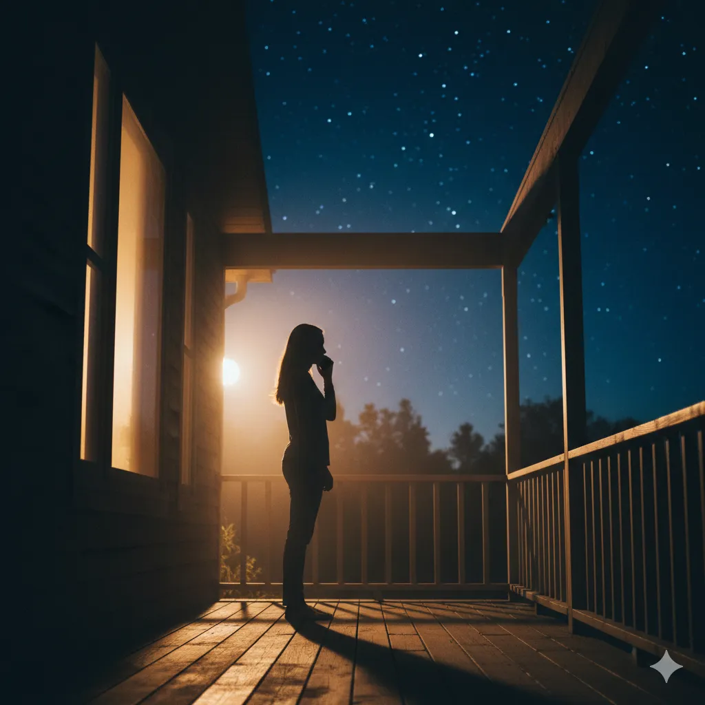 Silhouette of a person on a phone call at night