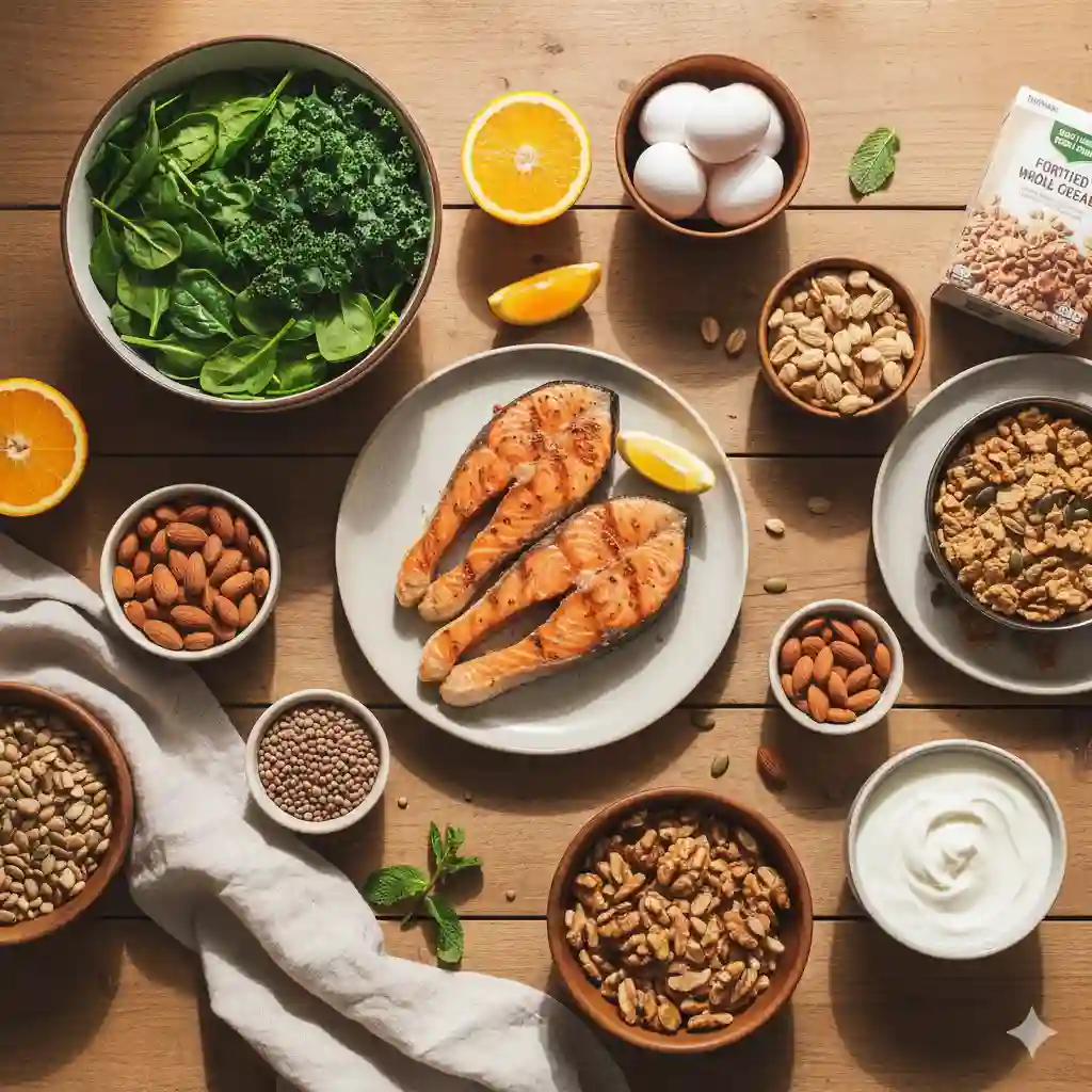 Healthy foods rich in vitamins and minerals for skin health