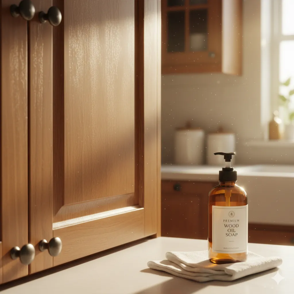 Clean wood kitchen cabinets with a renewed shine after using oil soap