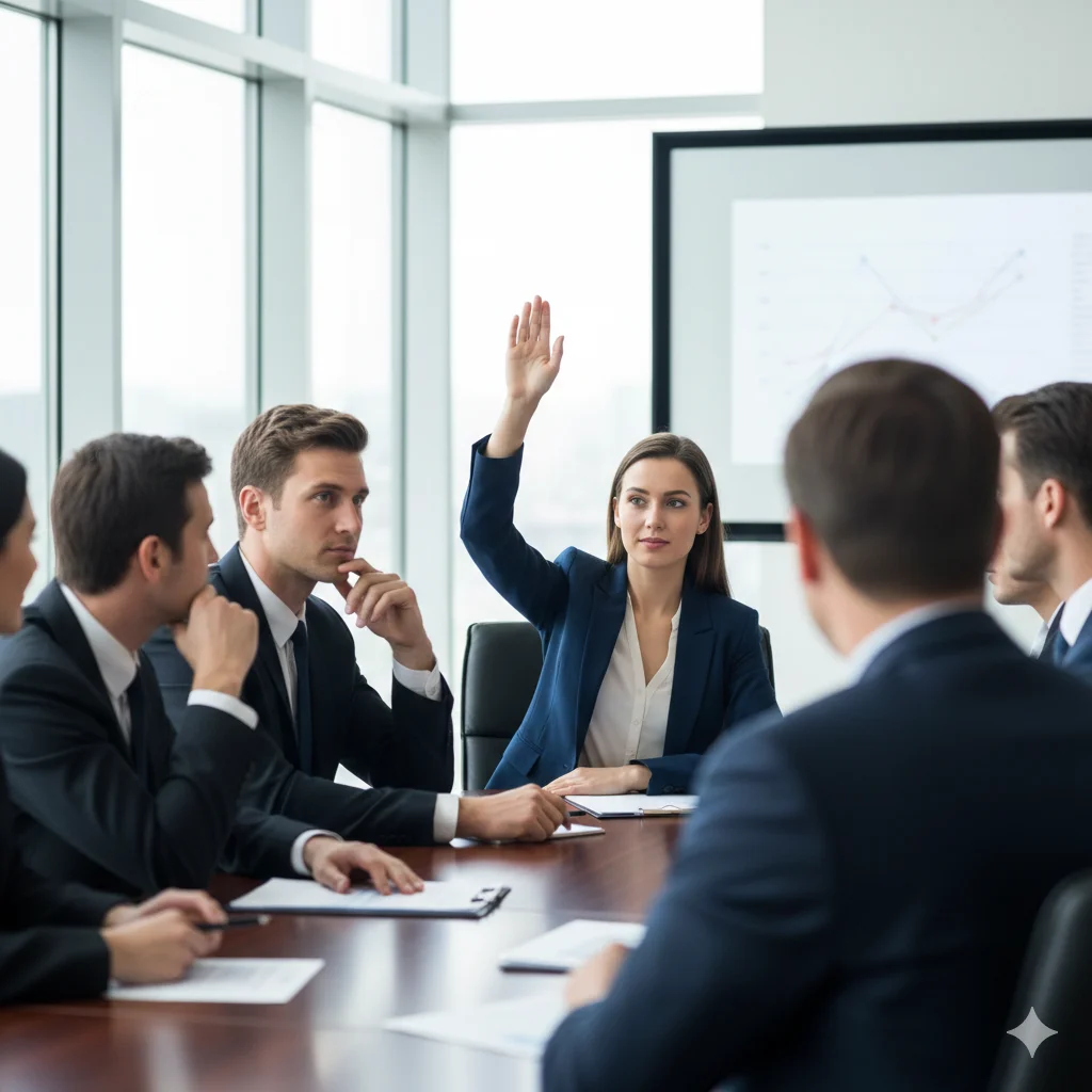Young professional questioning during a formal meeting