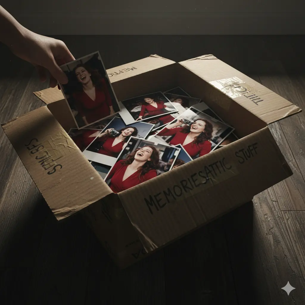 Vintage photographs of a young woman in a red dress