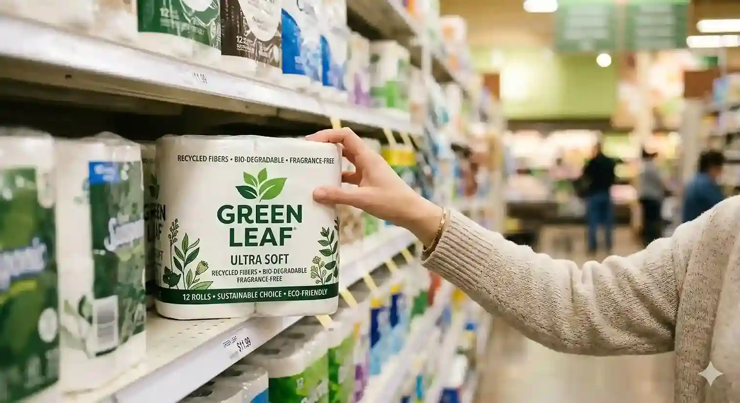 Consumer choosing toilet paper at the store