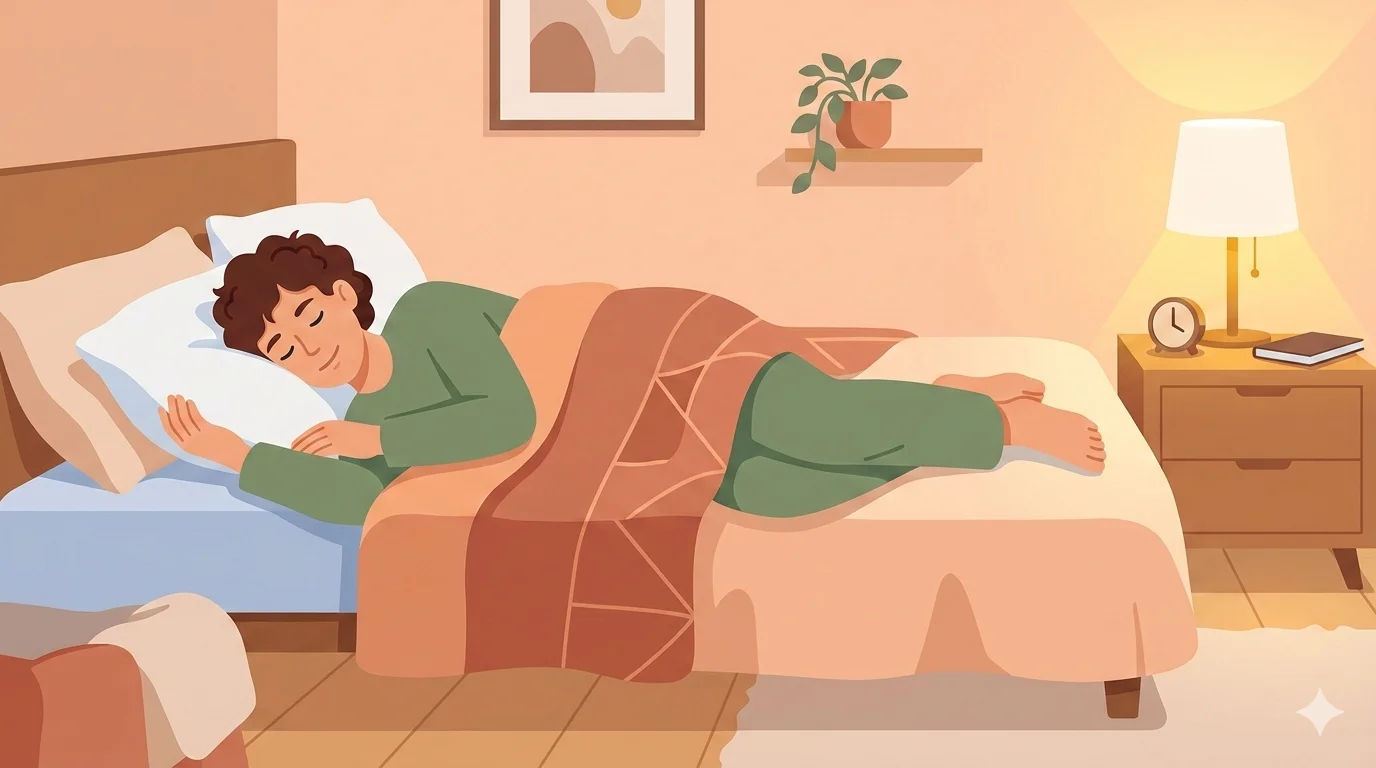 Person sleeping casually on side with one leg bent and relaxed posture