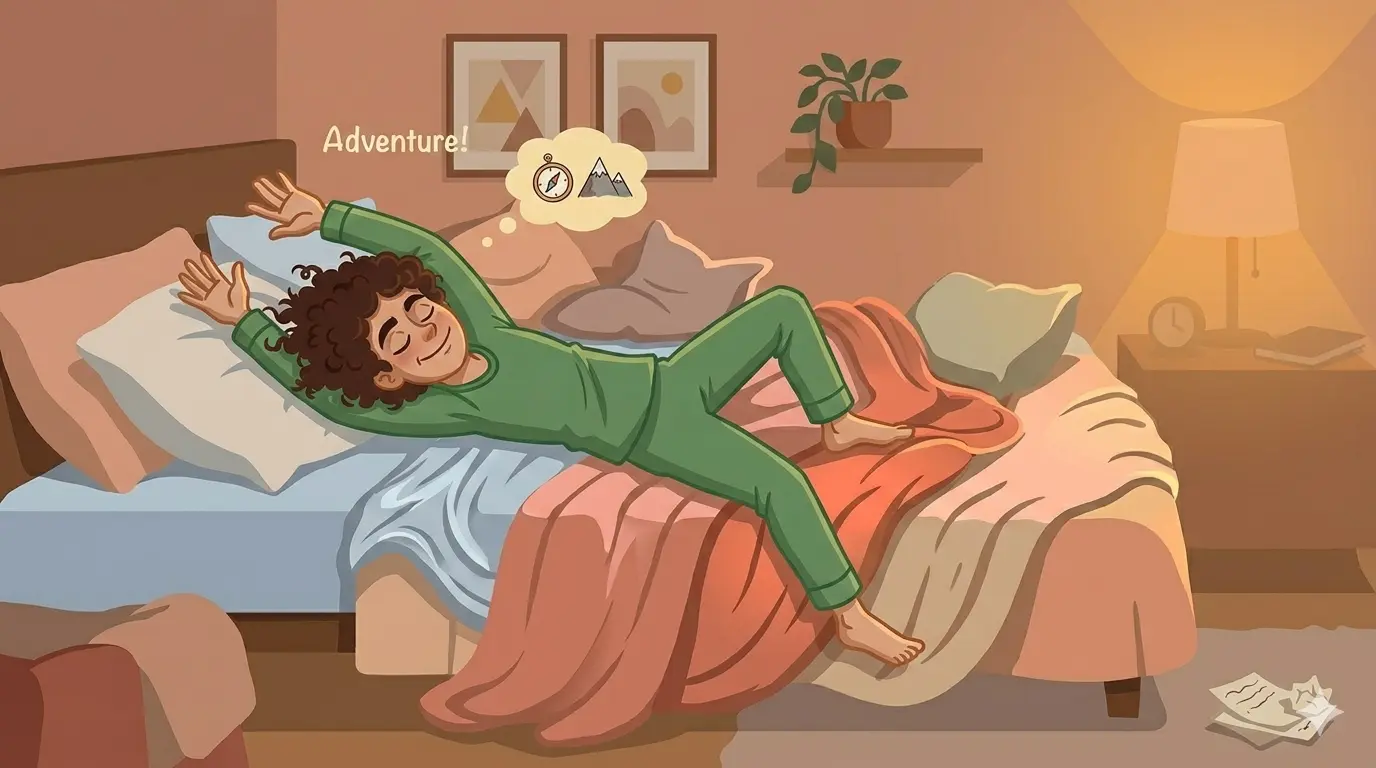 Person sleeping near edge of bed with one arm raised