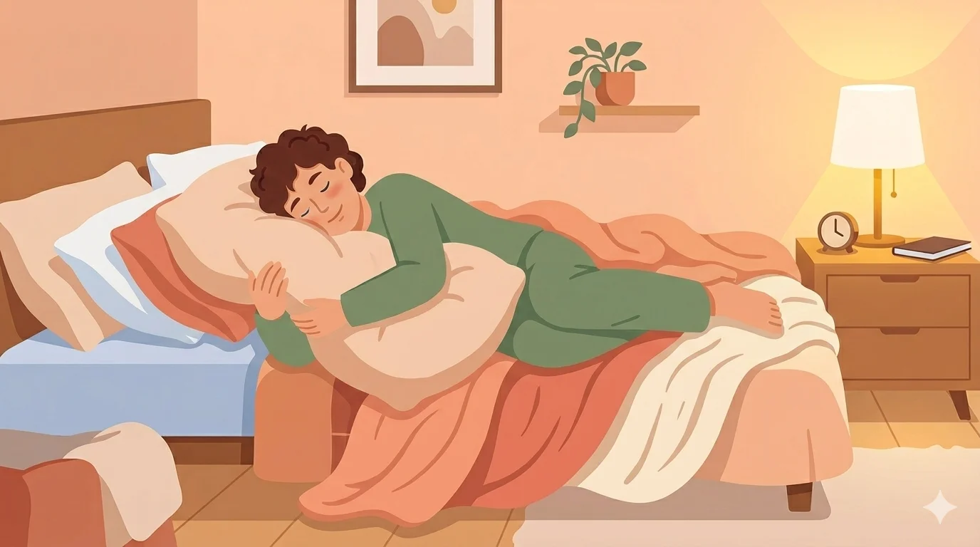 Person hugging pillow tightly while sleeping on side