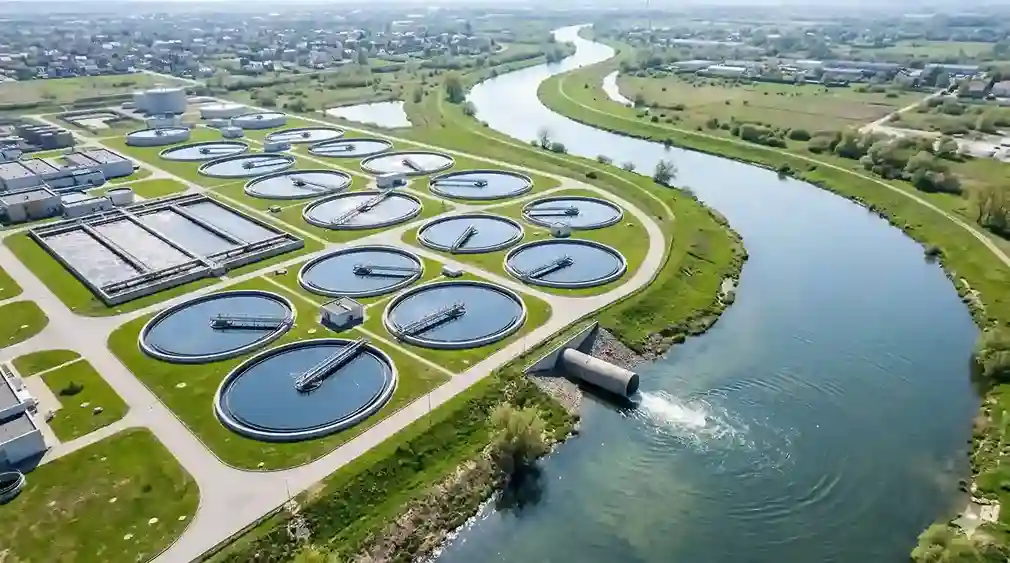 Aerial view of wastewater treatment plant