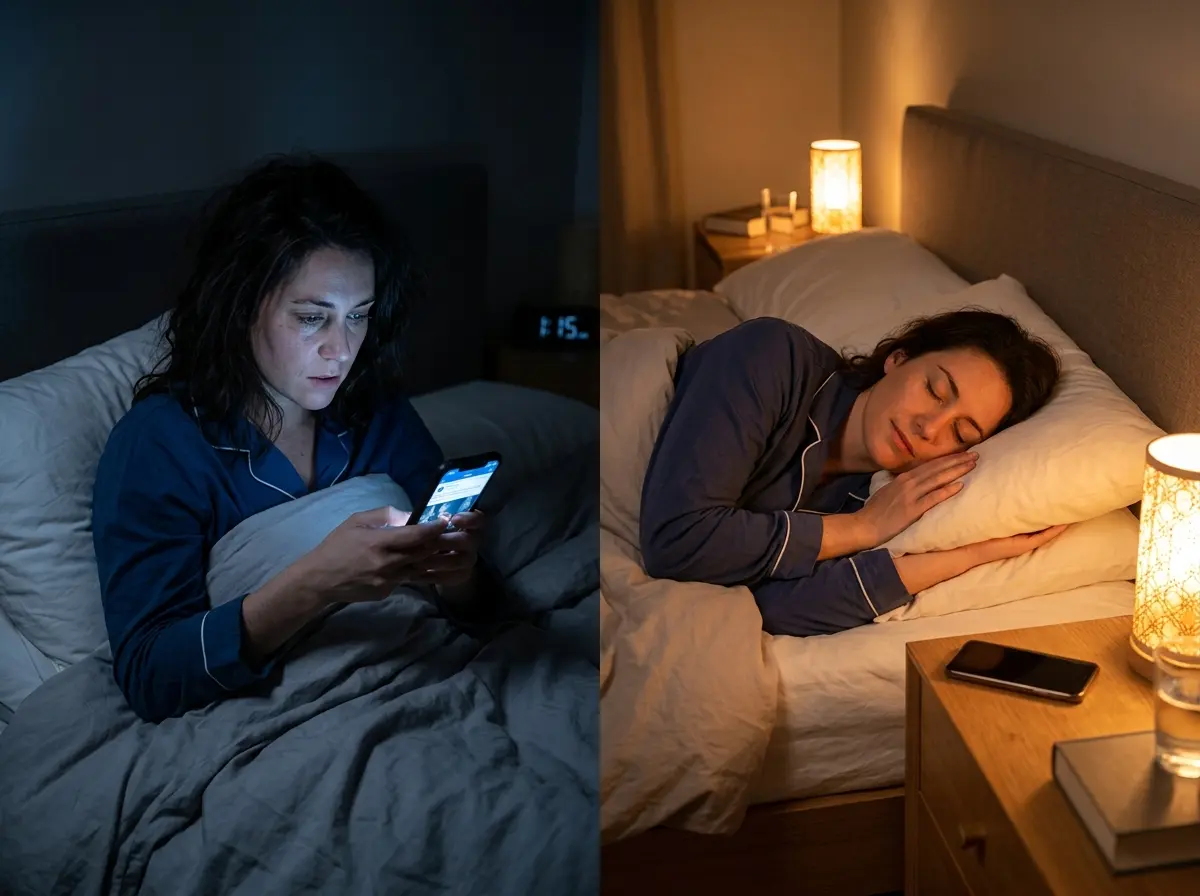 A person putting their phone away to sleep earlier