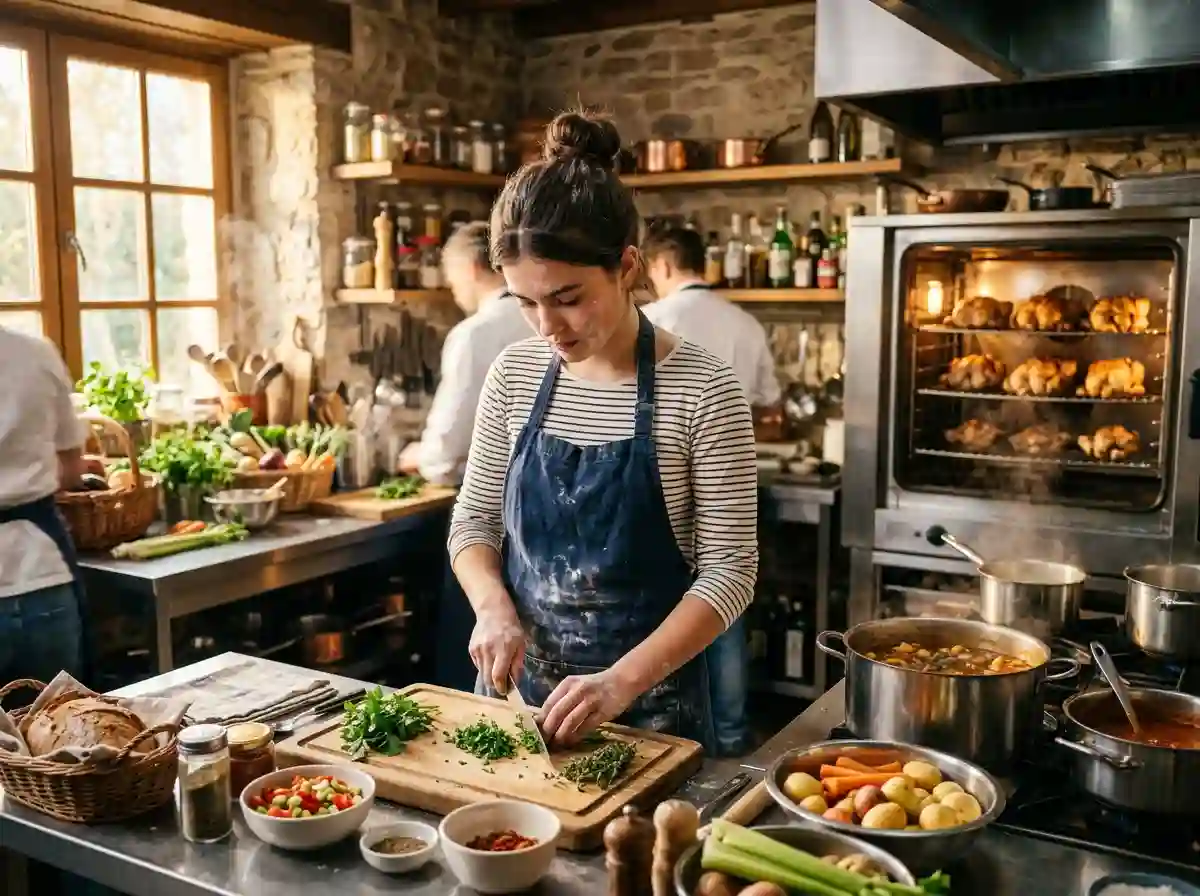 17-year-old Emily cooking a massive feast in a flour-dusted kitchen