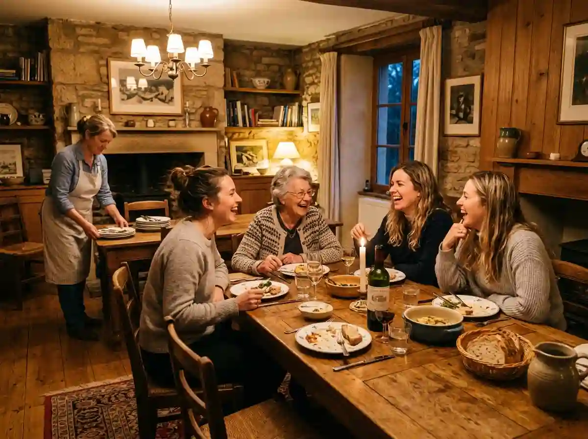 Traditional family dinner with everyone laughing