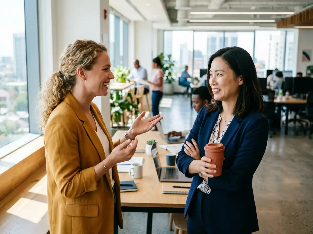 Two people talking with one showing closed-off body language