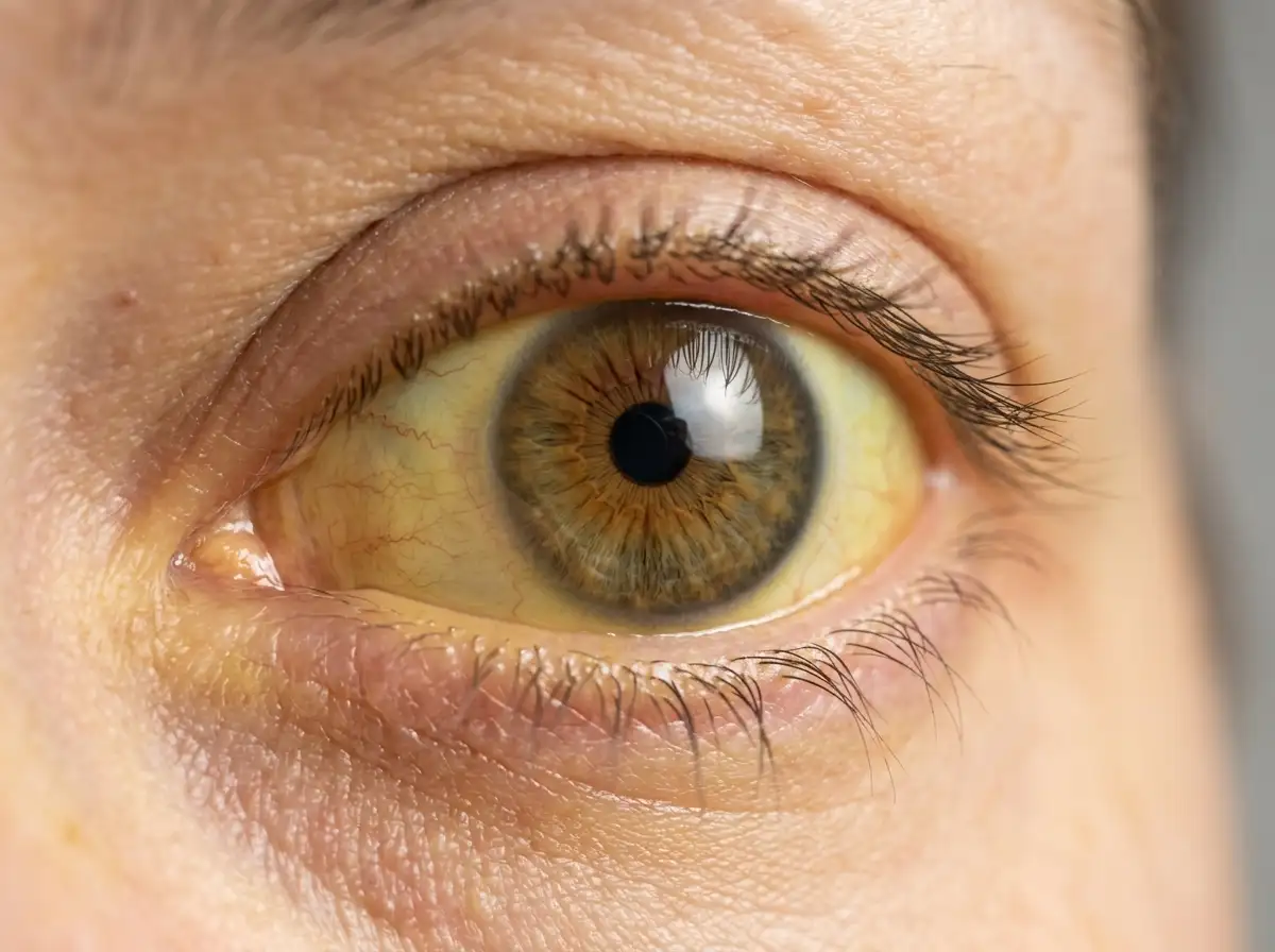 Close-up of a human eye showing yellowing of the sclera