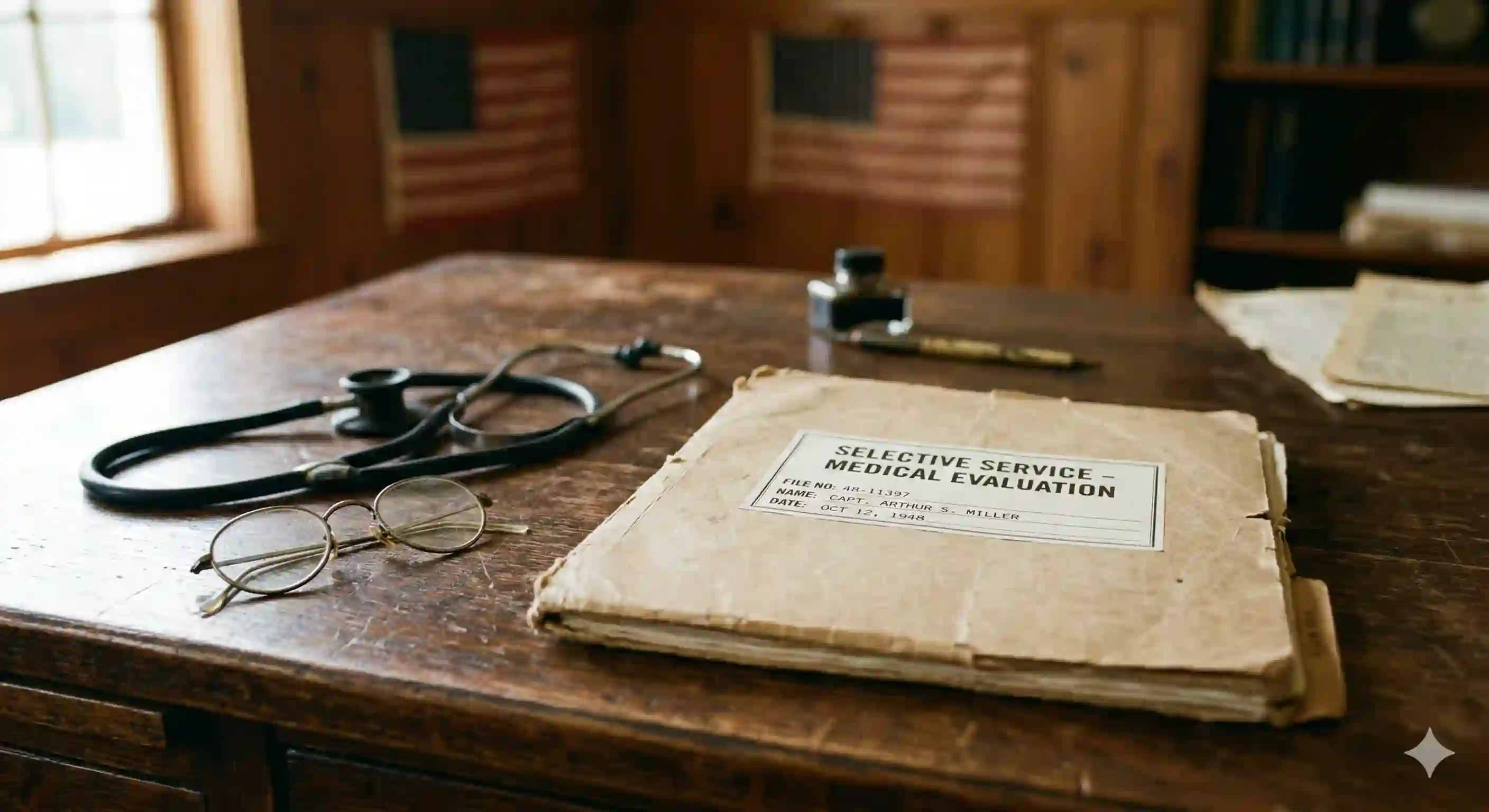 A vintage medical file on a desk representing the history of draft deferments