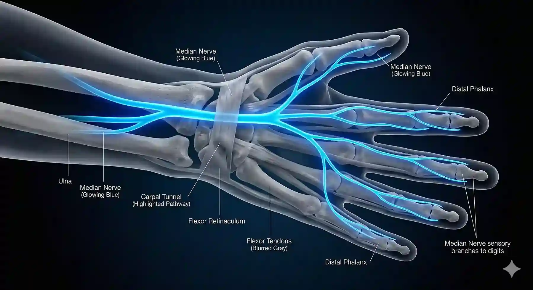 3D visualization of the median nerve path through the carpal tunnel